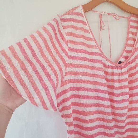 B COLLECTION BOBEAU Women Top Plus Sz 2X Coral White Stripe Flutter Short Sleeve - Picture 7 of 10